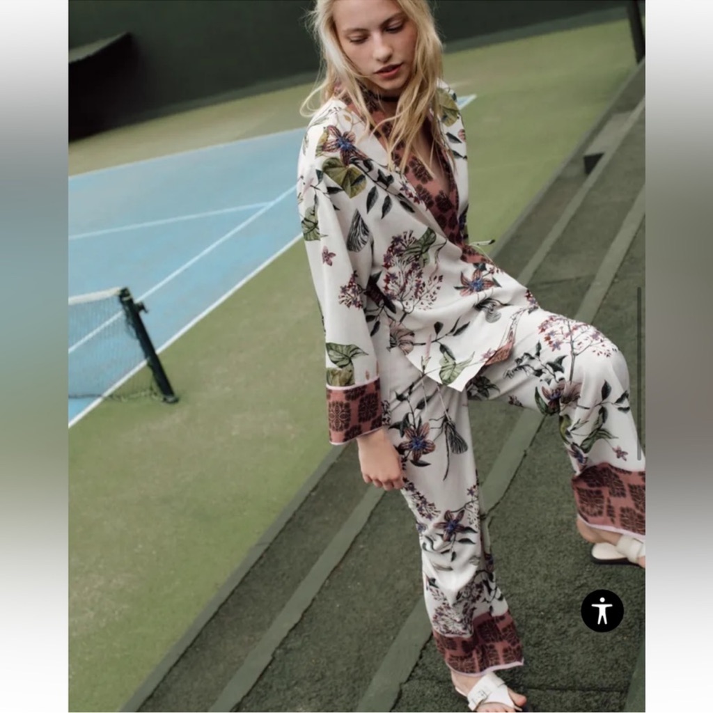 Zara 2pc Floral Print Kimono Shirt & Pants Set Nwt